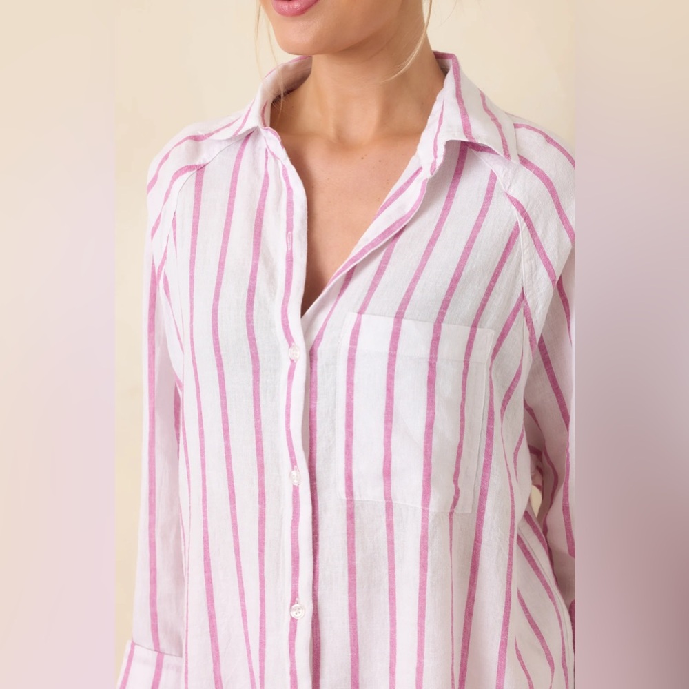 Z SUPPLY SPANISH ROSE PERFECT LINEN STRIPE TOP - Picture 5 of 6